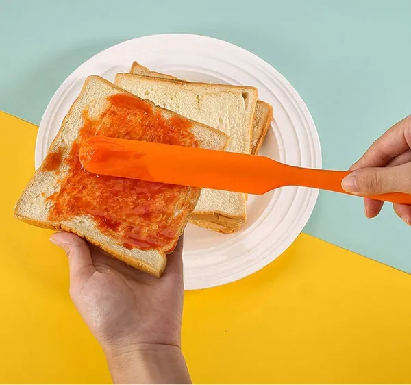 4_Pcs_Orange_Long_Handle_Silicone_Butter_Spatula_Kitchen