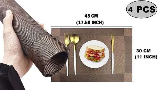 4_Pcs_Woven_Vinyl_Washable_Placemats_(Brown)