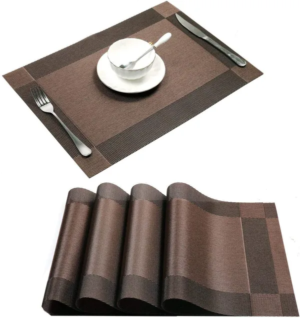 4_Pcs_Woven_Vinyl_Washable_Placemats_(Brown)