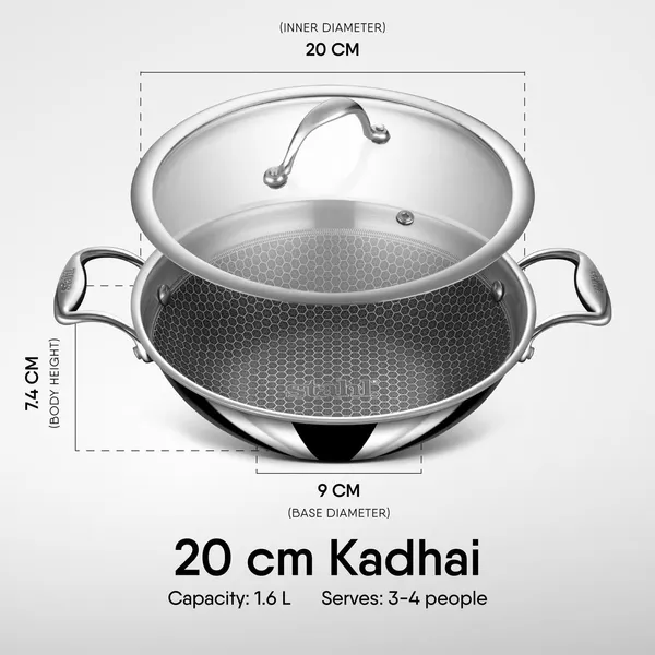 Artisan_Hybrid_1.6_L,_20_cm_Triply_Non_Stick_Kadai_with_Lid,_Stainless_Steel_Kadai_for_Cooking,_Triply_Kadhai_Metal_Spatula_Friendly,_Induction_&_Gas_Stove_Compatible