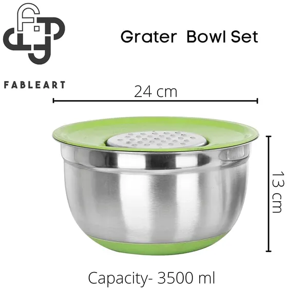 Stainless_Steel_Multipurpose_Grater_Bowl-_Anti_Skid_Bottom_|_Plastic_Lid_and_Interchangeable_Fittings_|_5-Piece_Set_|_Green_and_Silver
