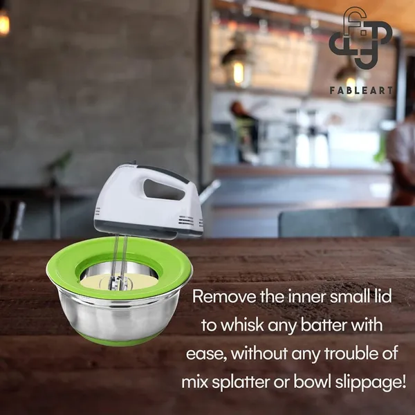 Stainless_Steel_Multipurpose_Grater_Bowl-_Anti_Skid_Bottom_|_Plastic_Lid_and_Interchangeable_Fittings_|_5-Piece_Set_|_Green_and_Silver