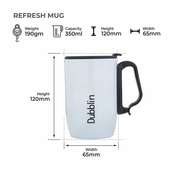 DUBBLIN_Refresh_Unbreakable_Double_Wall_Insulated_with_Handle_and_Lid,_Wide_Mouth_Keeps_beverages_Hot_&_Cold,_White_Stainless_Steel_Coffee_Mug__(350_ml)