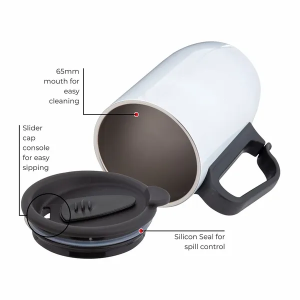 DUBBLIN_Refresh_Unbreakable_Double_Wall_Insulated_with_Handle_and_Lid,_Wide_Mouth_Keeps_beverages_Hot_&_Cold,_White_Stainless_Steel_Coffee_Mug__(350_ml)
