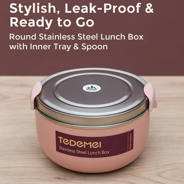 Round_Stainless_Steel_Lunch_Box_|_Dual-Layer_Design_with_Inner_Tray,_Small_Dip_Container_&_Spoon_|_BPA-Free,_Leak-Proof,_Durable_|_Ideal_for_School,_Office_&_Travel