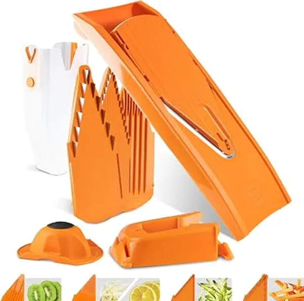 V1_ClassicLine_Professional_Vegetable_Slicer_&_Mandoline_–_Multi-Purpose_V-Slicer_with_3_Cutting_Thicknesses,_Julienne_Blades,_Safety_Holder_&_Storage_Box_–_White