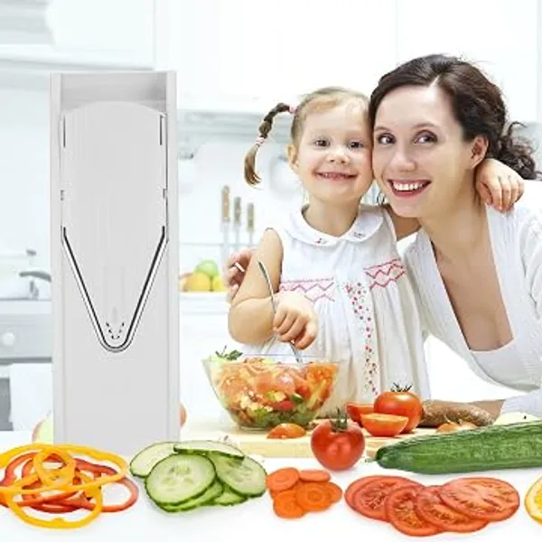 V1_ClassicLine_Professional_Vegetable_Slicer_&_Mandoline_–_Multi-Purpose_V-Slicer_with_3_Cutting_Thicknesses,_Julienne_Blades,_Safety_Holder_&_Storage_Box_–_White