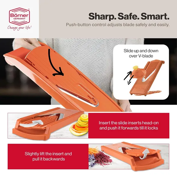 V1_ClassicLine_Professional_Vegetable_Slicer_&_Mandoline_–_Multi-Purpose_V-Slicer_with_3_Cutting_Thicknesses,_Julienne_Blades,_Safety_Holder_&_Storage_Box_–_White