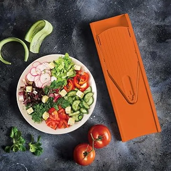 V1_ClassicLine_Professional_Vegetable_Slicer_&_Mandoline_–_Multi-Purpose_V-Slicer_with_3_Cutting_Thicknesses,_Julienne_Blades,_Safety_Holder_&_Storage_Box_–_White