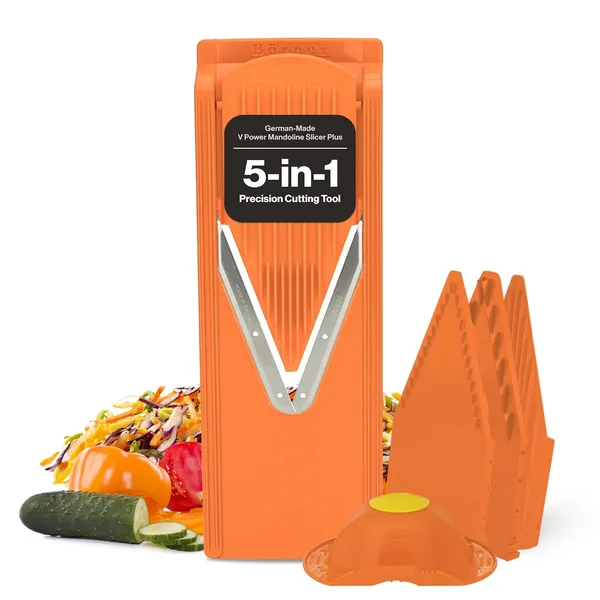 V1_ClassicLine_Professional_Vegetable_Slicer_&_Mandoline_–_Multi-Purpose_V-Slicer_with_3_Cutting_Thicknesses,_Julienne_Blades,_Safety_Holder_&_Storage_Box_–_White
