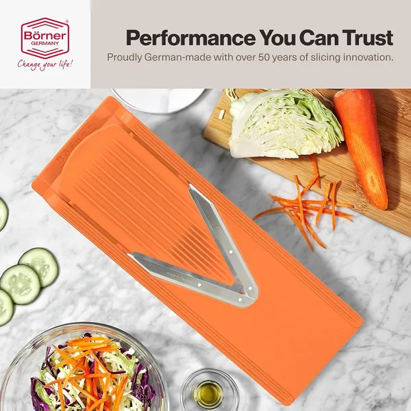 V1_ClassicLine_Professional_Vegetable_Slicer_&_Mandoline_–_Multi-Purpose_V-Slicer_with_3_Cutting_Thicknesses,_Julienne_Blades,_Safety_Holder_&_Storage_Box_–_White