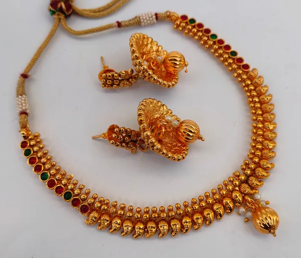 Multicolor_Alloy_Kemp_Mango_Necklace_&_Earrings_Set_For_Women