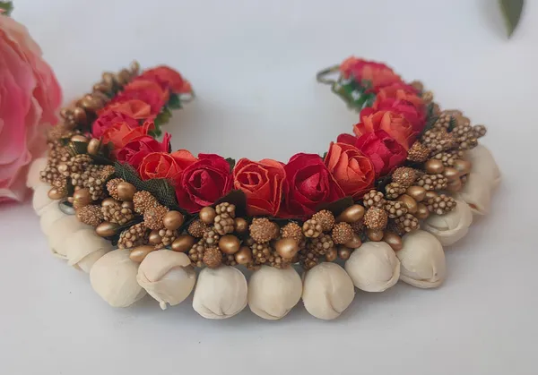 Pink_&_Orange_Artificial_Flower_Hair_Gajra_For_Women