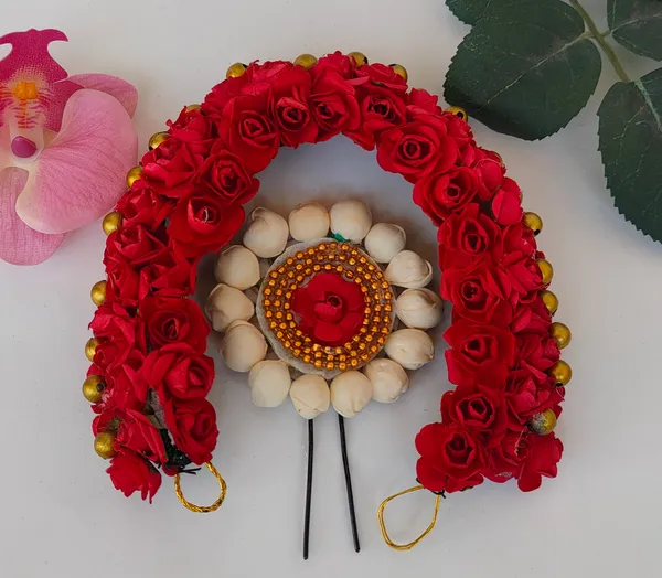 Red_Artificial_Flower_Hair_Gajra_|_For_Women_Hair_Styling