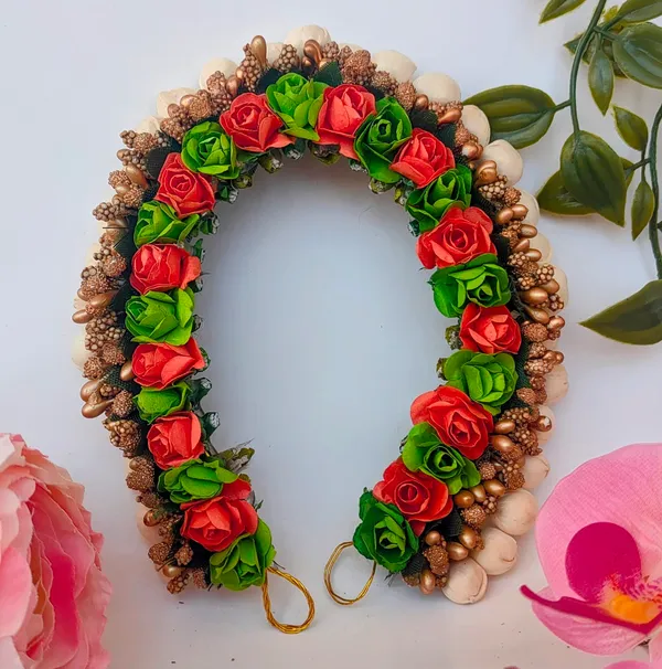 Orange_&_Green_Artificial_Flower_Hair_Gajra