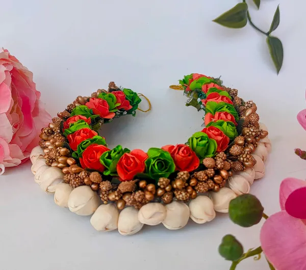 Orange_&_Green_Artificial_Flower_Hair_Gajra