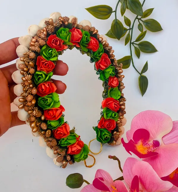 Orange_&_Green_Artificial_Flower_Hair_Gajra
