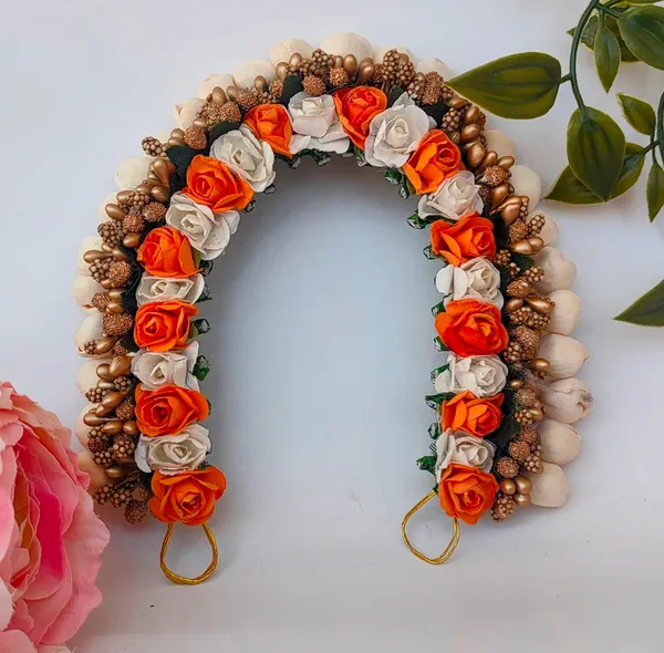 Orange_&_White_Artificial_Flower_Hair_Gajra
