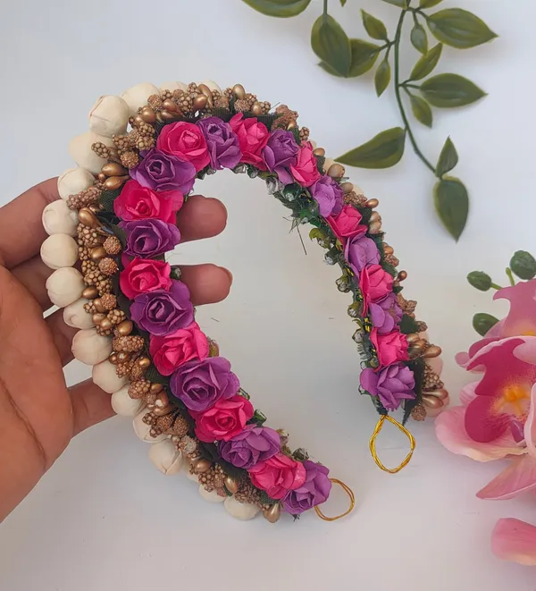 Purple_&_Pink_Artificial_Flower_Hair_Gajra