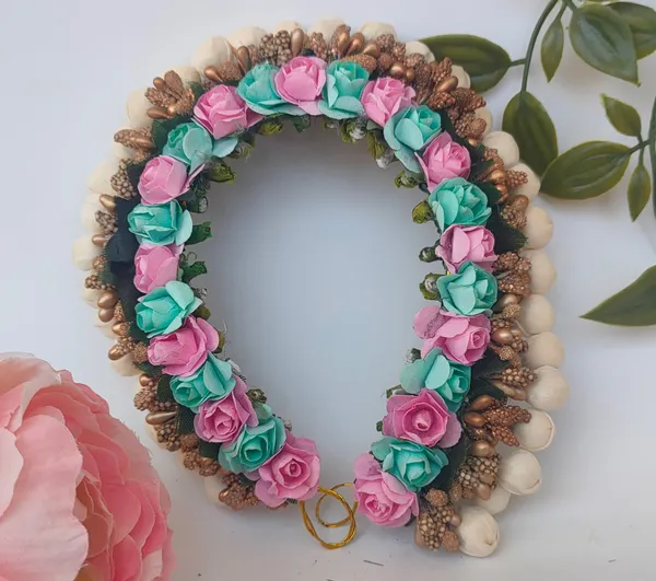 Baby_Pink_&_Teal_Blue_Artificial_Flower_Hair_Gajra