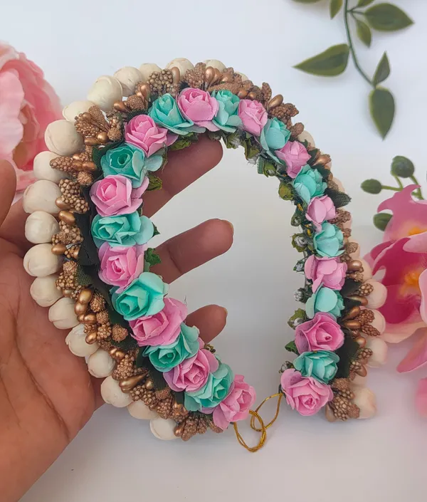 Baby_Pink_&_Teal_Blue_Artificial_Flower_Hair_Gajra