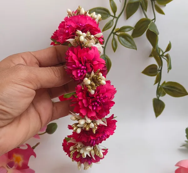 Golden_&_Rose_Pink_Artificial_Flower_Hair_Gajra_For_Women_(Pack_Of_2)