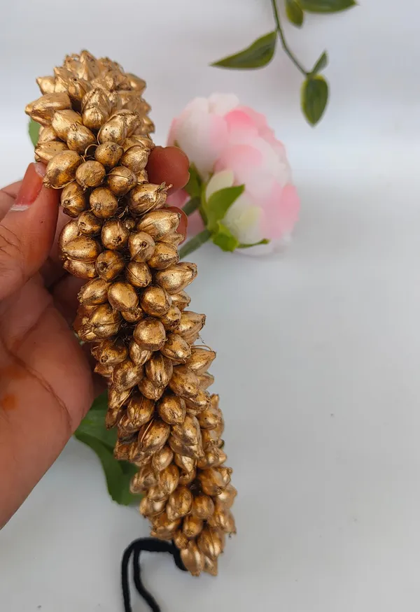 Pack_Of_2_Red_&_Golden_Artificial_Flower_Hair_Gajra_|_For_Women
