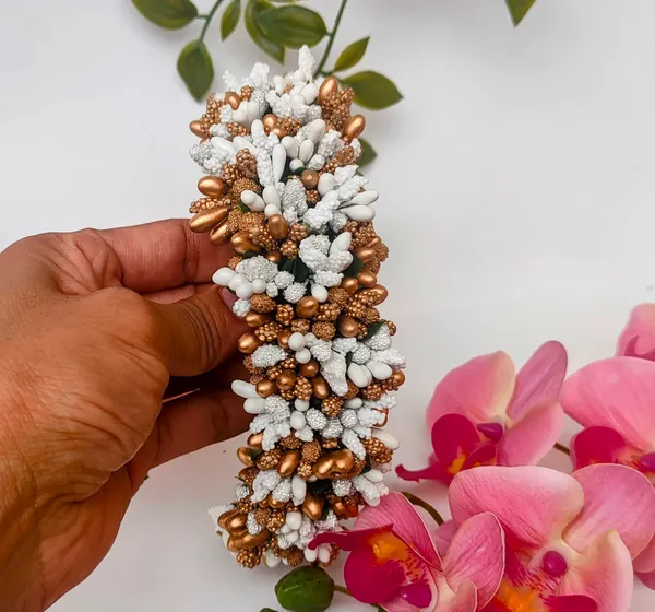 White_&_Gold_Bridal_Artificial_Flower_Hair_Gajra