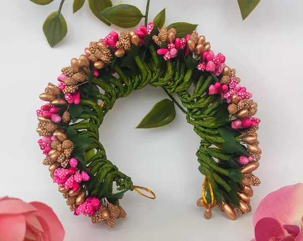 Pink_&_Gold_Bridal_Artificial_Flower_Hair_Gajra_|_For_Women_Hair_Styling
