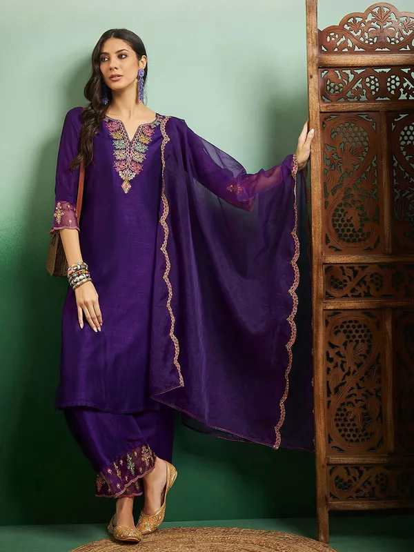 Purple_Georgette_Embroidered_A-Line_Kurta_With_Dupatta_And_Pant_Set_For_Women