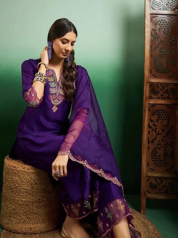 Purple_Georgette_Embroidered_A-Line_Kurta_With_Dupatta_And_Pant_Set_For_Women