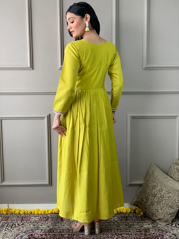 Yellow_Chanderi_Viscose_Embroidered_A-Line_Kurta_With_Dupatta_And_Pant_Set_For_Women