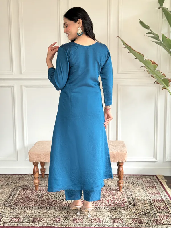 Blue_Chanderi_Viscose_Embroidered_A-Line_Kurta_With_Dupatta_And_Pant_Set_For_Women