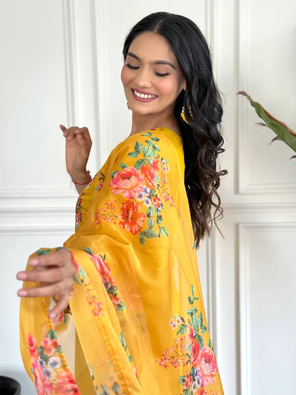 Yellow_Chanderi_Viscose_Embroidered_A-Line_Kurta_With_Dupatta_And_Pant_Set_For_Women