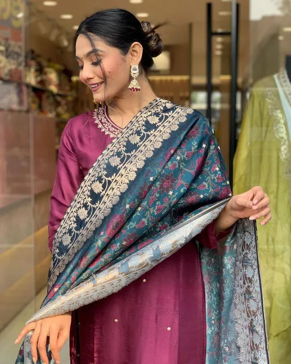 Purple_Viscose_Rayon_Embroidered_A-Line_Kurta_With_Dupatta_And_Pant_Set_For_Women