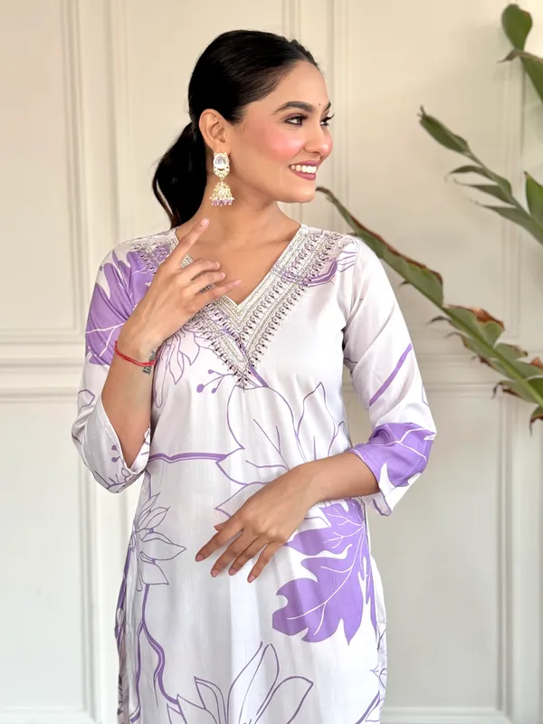 Lavender_Rayon_Printed_A-Line_Kurta_With_Dupatta_And_Pant_Set_For_Women