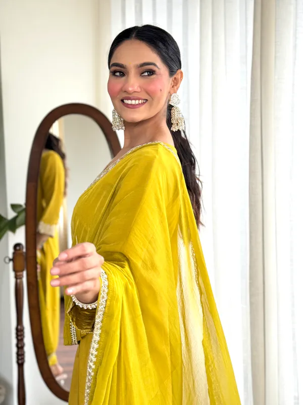 Yellow_Chanderi_Viscose_Embroidered_A-Line_Kurta_With_Dupatta_And_Pant_Set_For_Women