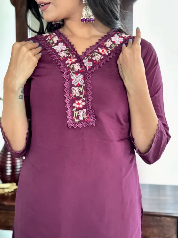 Purple_Chanderi_Viscose_Embroidered_A-Line_Kurta_With_Dupatta_And_Pant_Set_For_Women