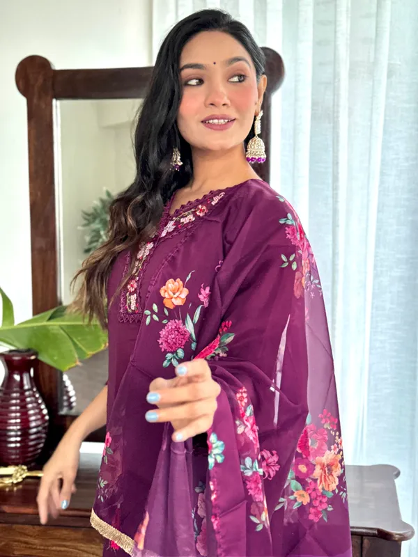Purple_Chanderi_Viscose_Embroidered_A-Line_Kurta_With_Dupatta_And_Pant_Set_For_Women