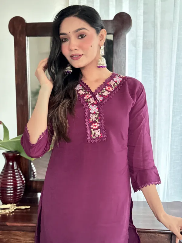 Purple_Chanderi_Viscose_Embroidered_A-Line_Kurta_With_Dupatta_And_Pant_Set_For_Women