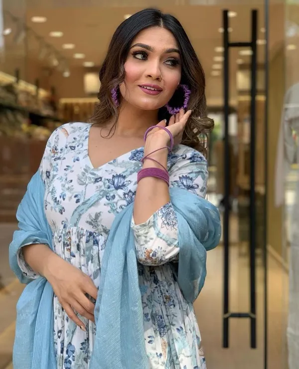 Blue_Crepe_Embroidered_A-Line_Kurta_With_Dupatta_And_Pant_Set_For_Women