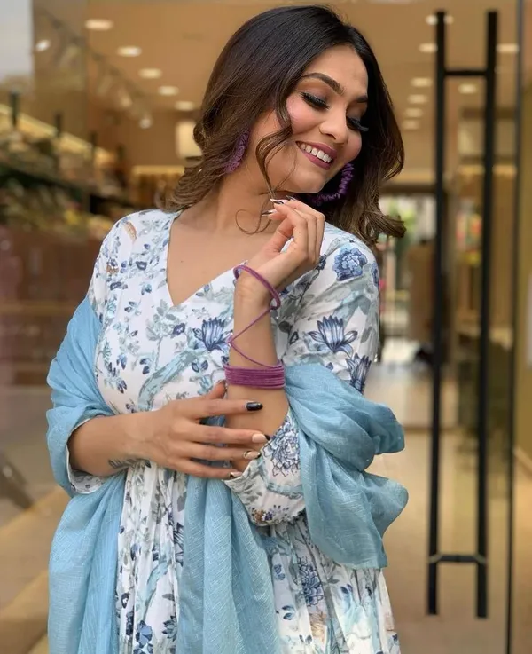 Blue_Crepe_Embroidered_A-Line_Kurta_With_Dupatta_And_Pant_Set_For_Women