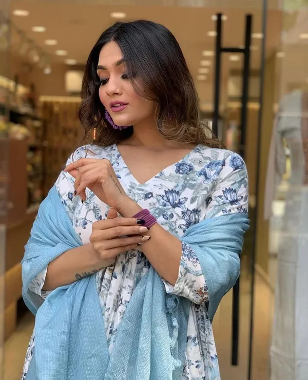 Blue_Crepe_Embroidered_A-Line_Kurta_With_Dupatta_And_Pant_Set_For_Women