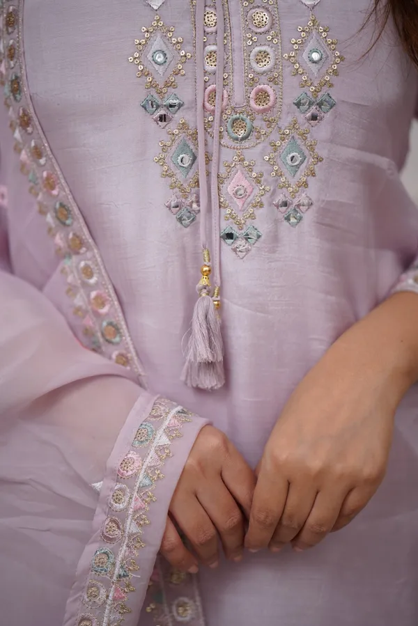 Lavender_Chanderi_Viscose_Embroidered_A-Line_Kurta_With_Dupatta_And_Pant_Set_For_Women