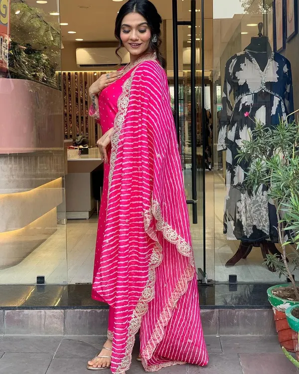 Pink_Chanderi_Viscose_Embroidered_A-Line_Kurta_With_Dupatta_And_Pant_Set_For_Women