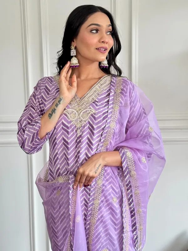 Lavender_Crepe_Embroidered_A-Line_Kurta_With_Dupatta_And_Pant_Set_For_Women