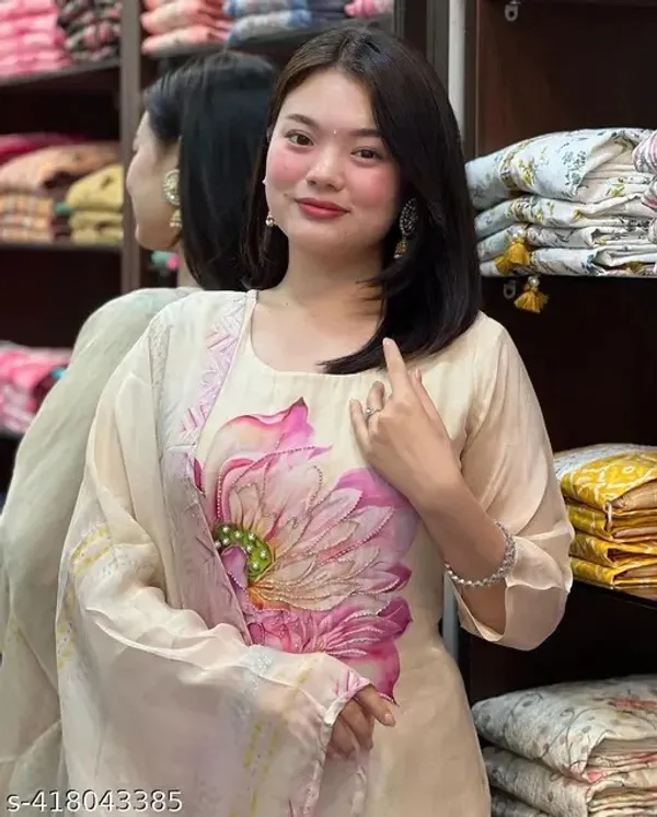 Cream_Tabby_Silk_Embroidered_A-Line_Kurta_With_Dupatta_And_Pant_Set_For_Women