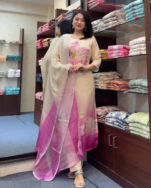 Cream_Tabby_Silk_Embroidered_A-Line_Kurta_With_Dupatta_And_Pant_Set_For_Women