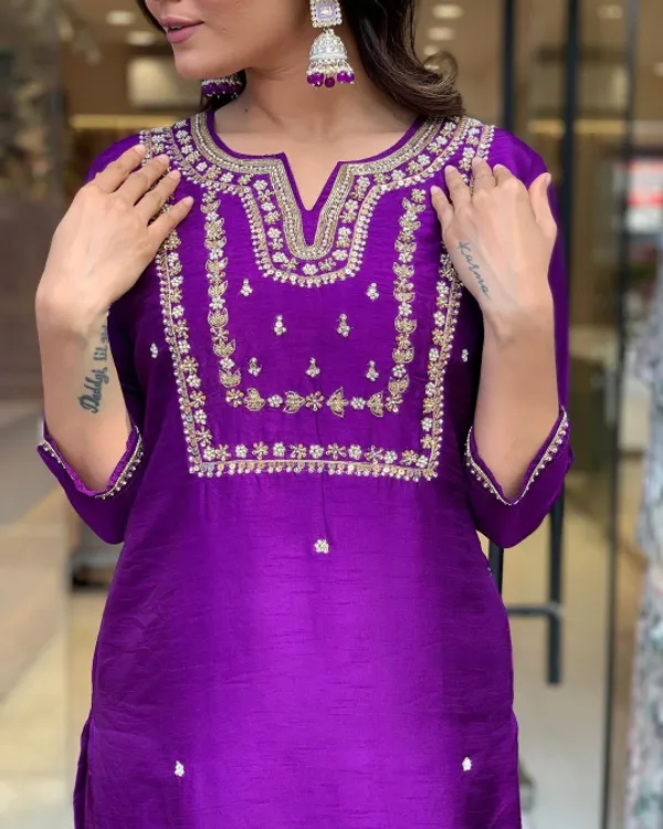 Purple_Pure_Viscose_Jacquard_Kurta_With_Pant_And_Heavy_Dupatta_For_Women