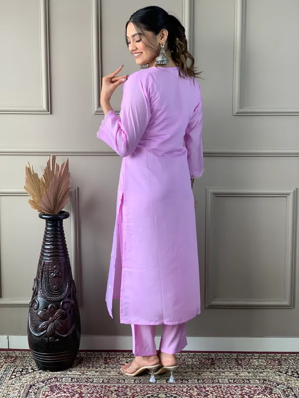 Lavender_Chanderi_Viscose_Embroidered_A-Line_Kurta_With_Dupatta_And_Pant_Set_For_Women